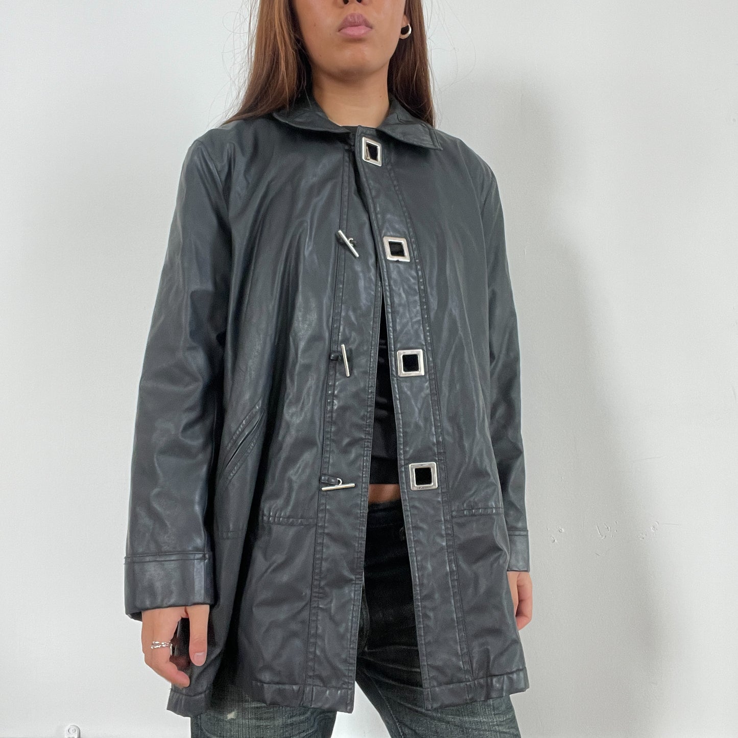 Vintage Black Collared Trench Coat