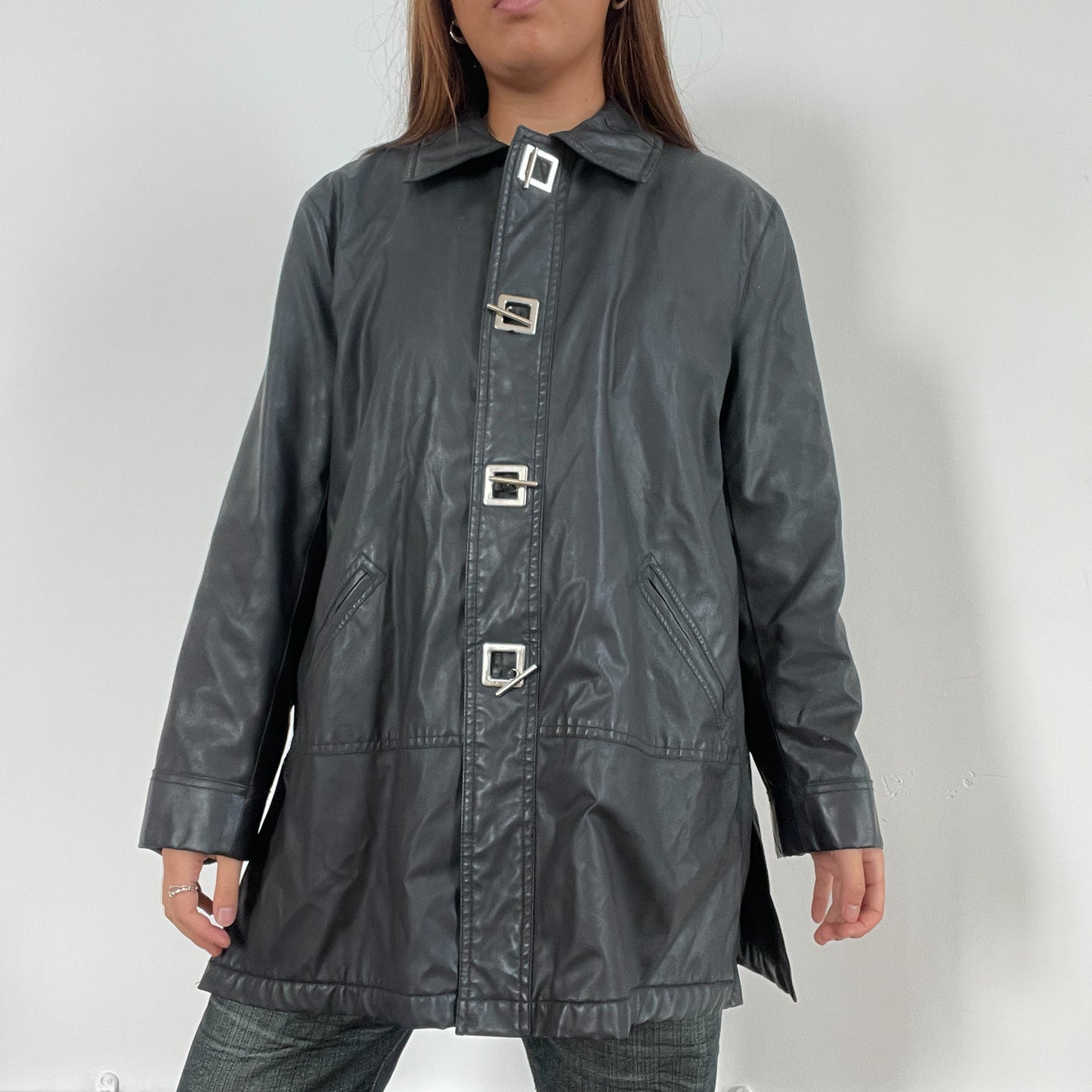 Vintage Black Collared Trench Coat