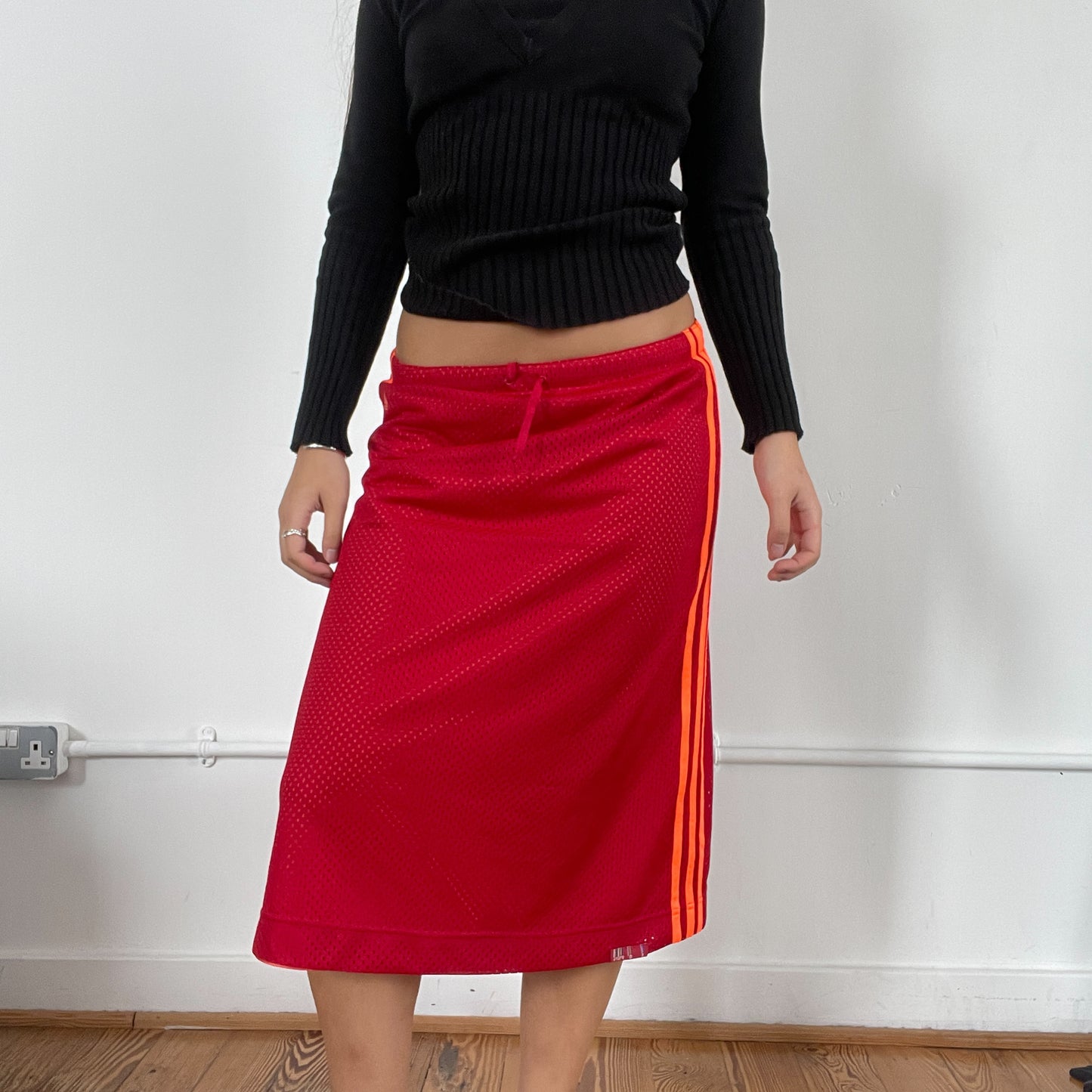 Vintage Red Sporty Adidas Midi Skirt