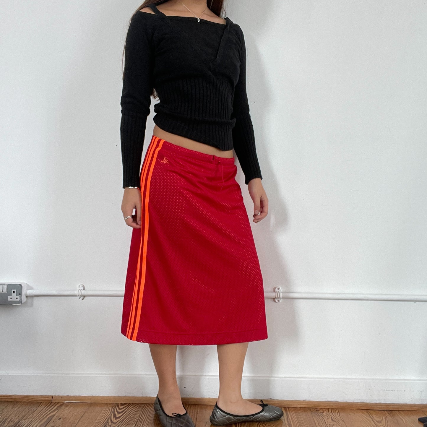 Vintage Red Sporty Adidas Midi Skirt