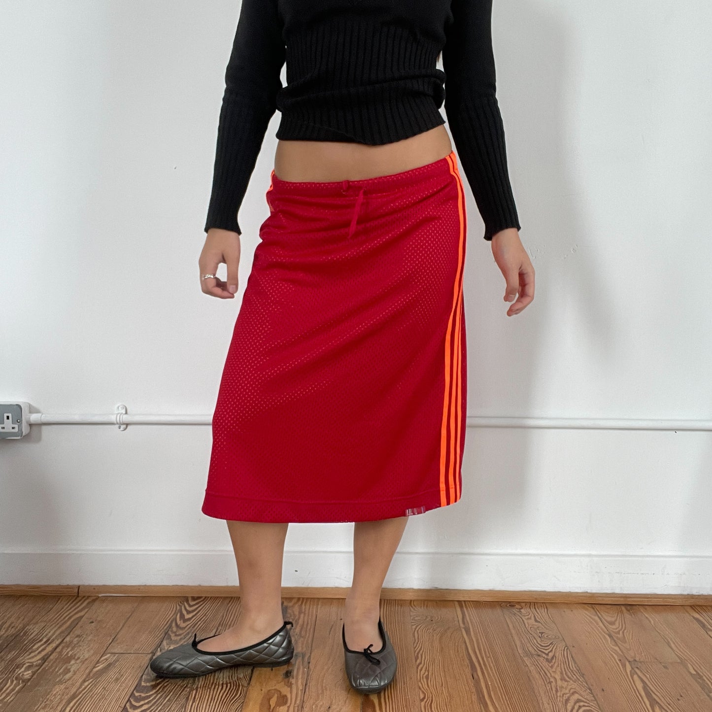 Vintage Red Sporty Adidas Midi Skirt