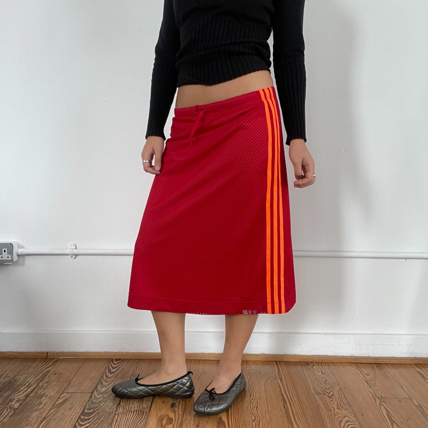 Vintage Red Sporty Adidas Midi Skirt