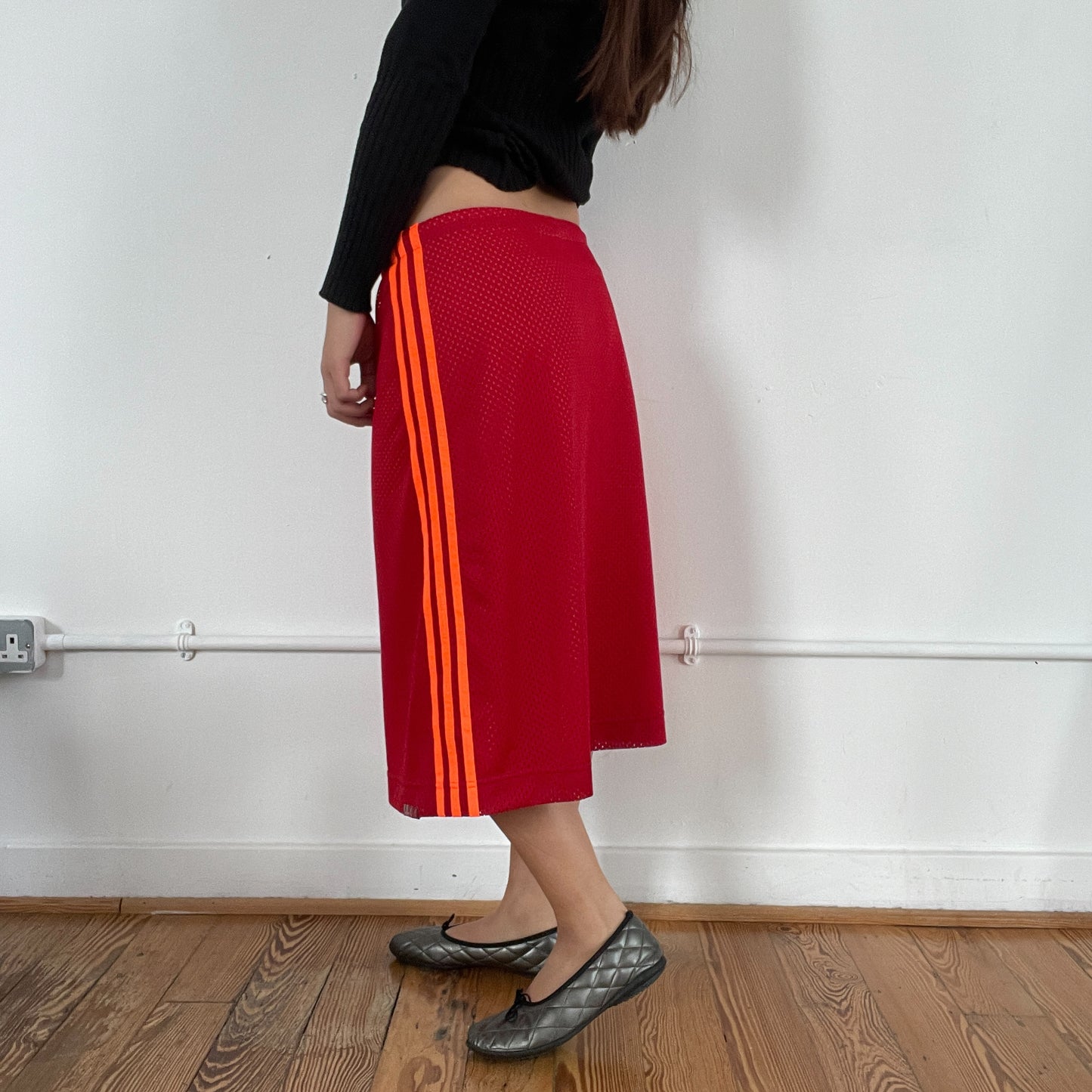 Vintage Red Sporty Adidas Midi Skirt