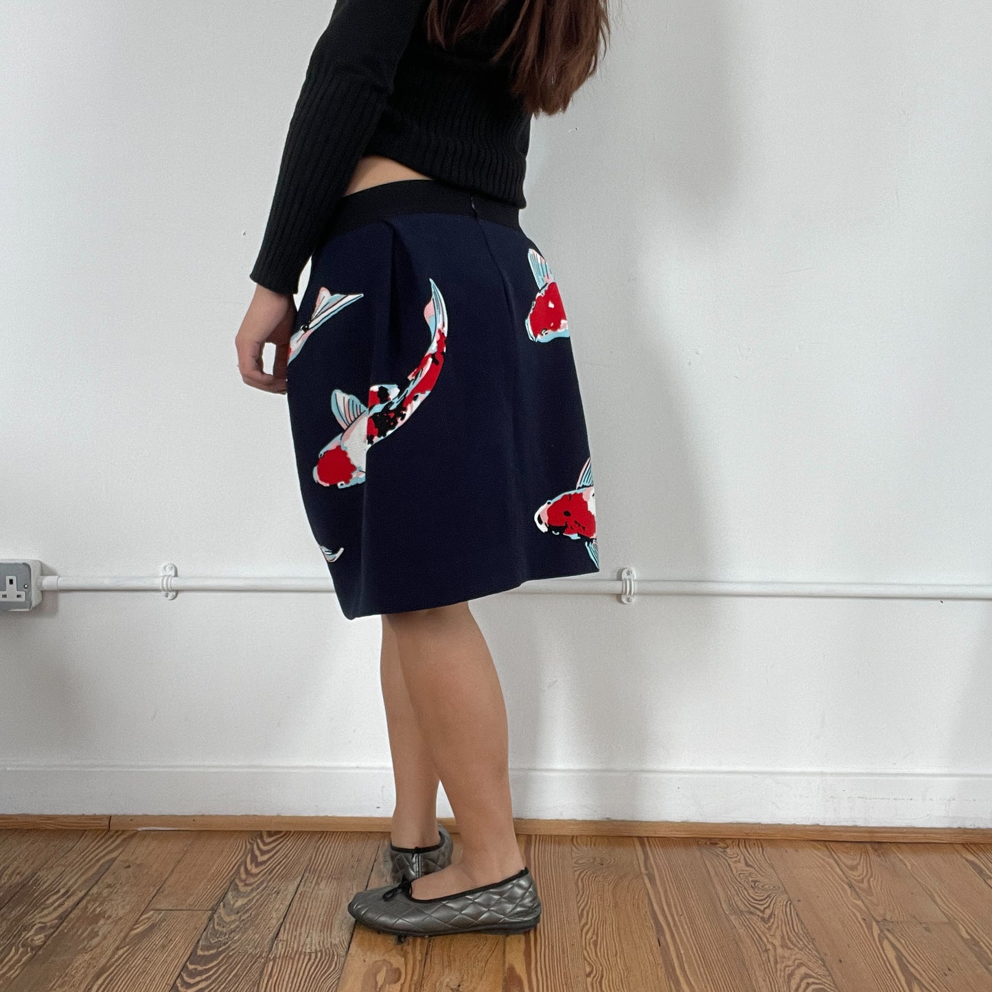 Vintage Navy Pleated Cop Copine Midi Skirt