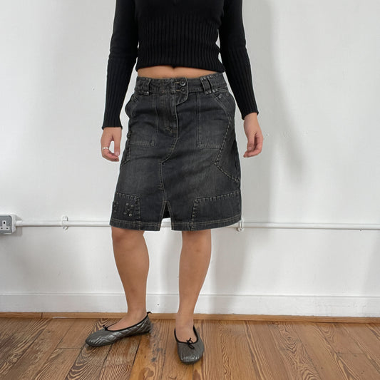 Vintage Grey Washed Denim Midi Skirt