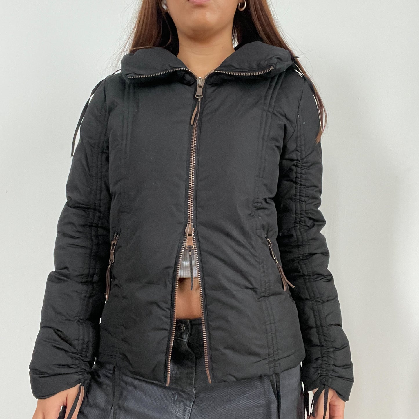 Vintage black puffer double zip up jacket