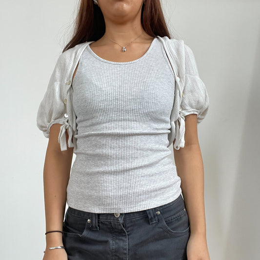 Vintage white cop copine bolero , ruched details