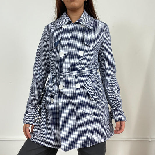 Vintage blue gingham trench coat