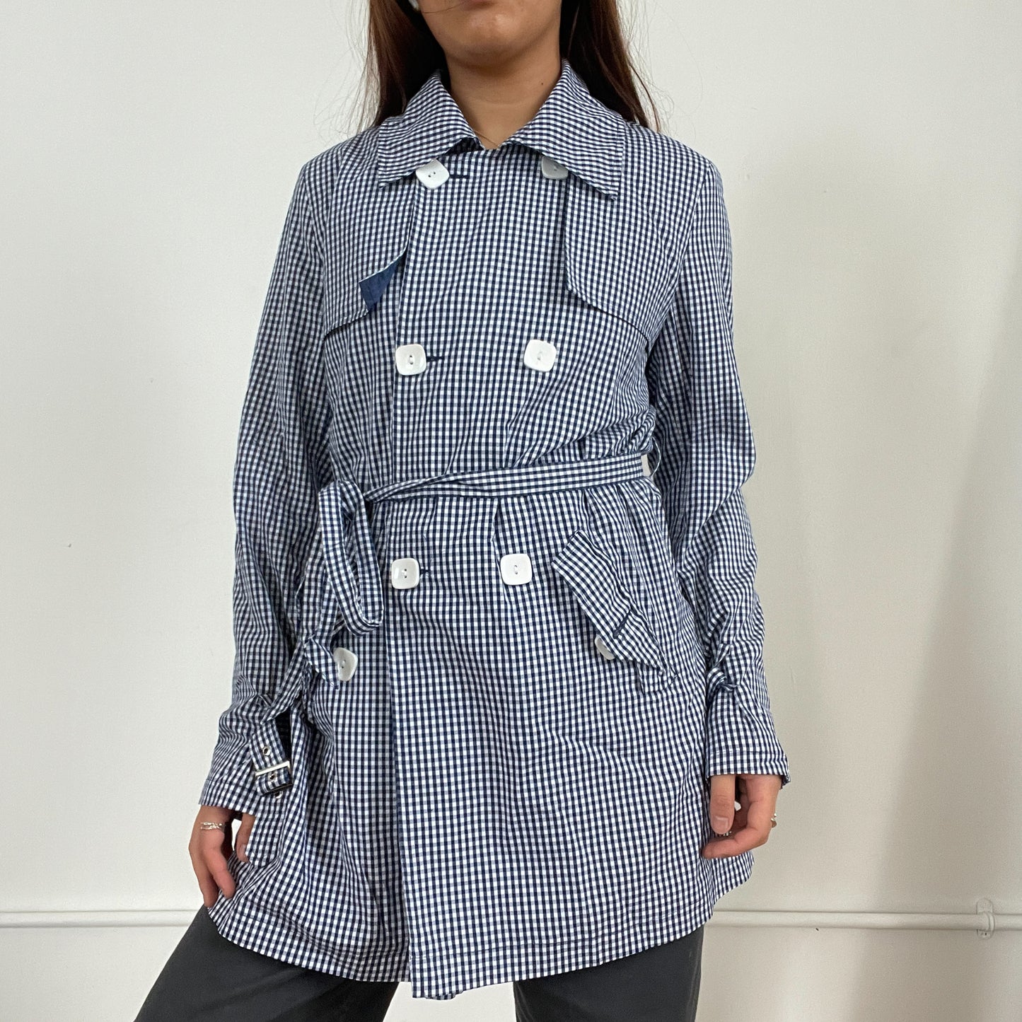 Vintage blue gingham trench coat