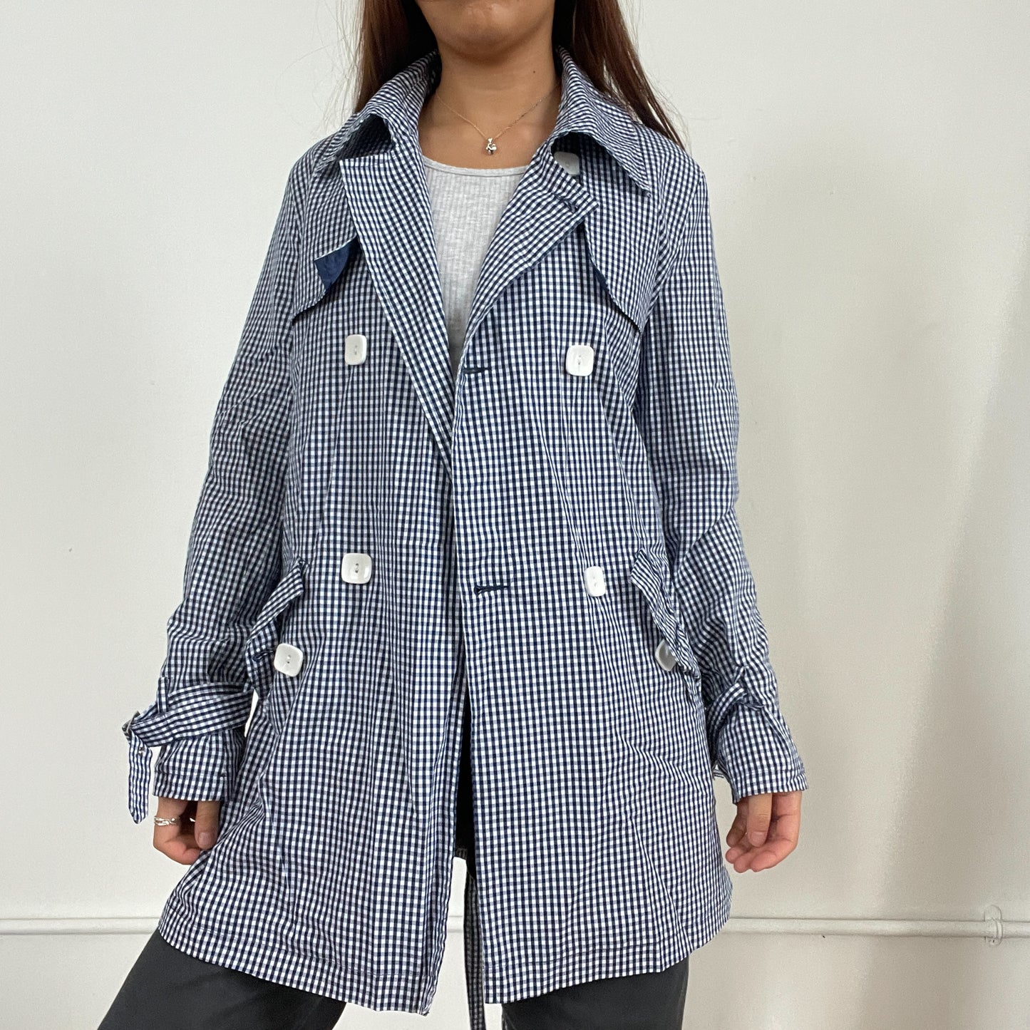 Vintage blue gingham trench coat