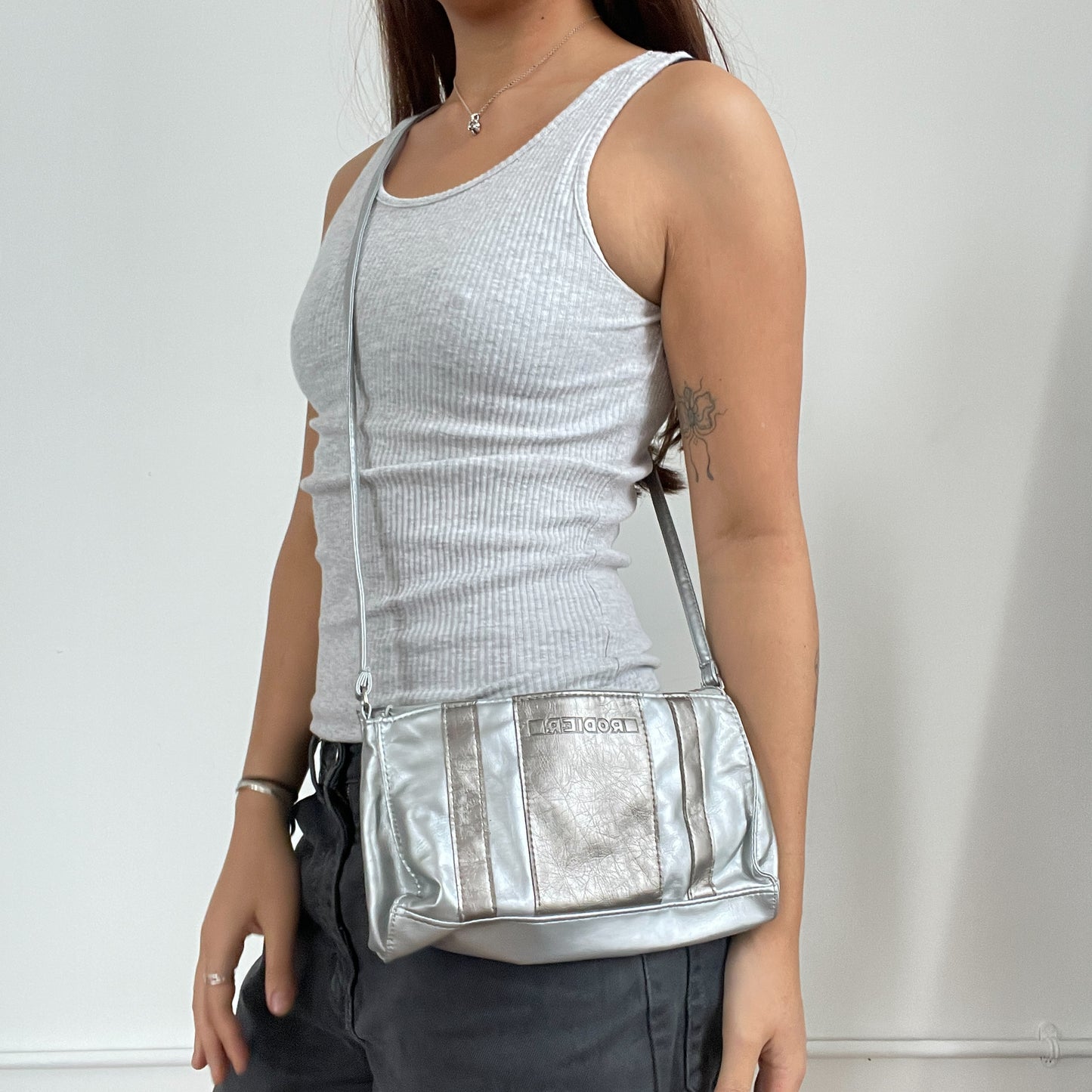 Vintage silver and dark grey cross body bag