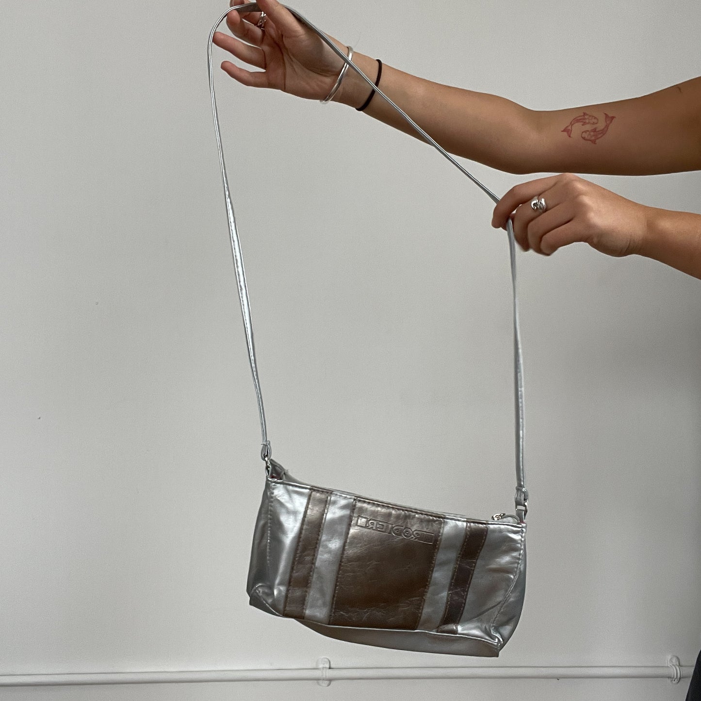 Vintage silver and dark grey cross body bag