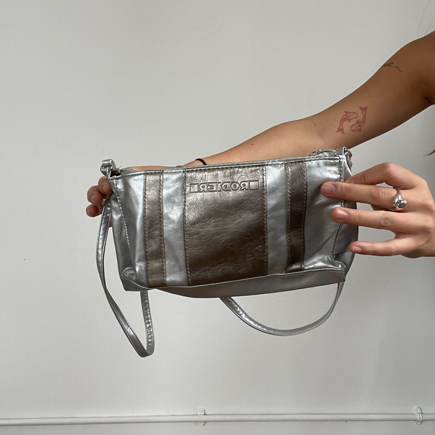 Vintage silver and dark grey cross body bag