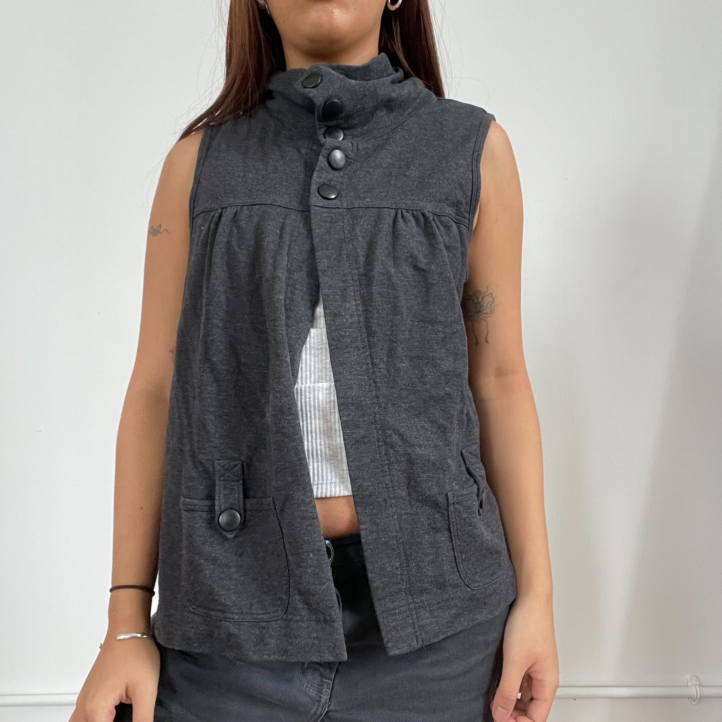 Vintage grey high neck button up top