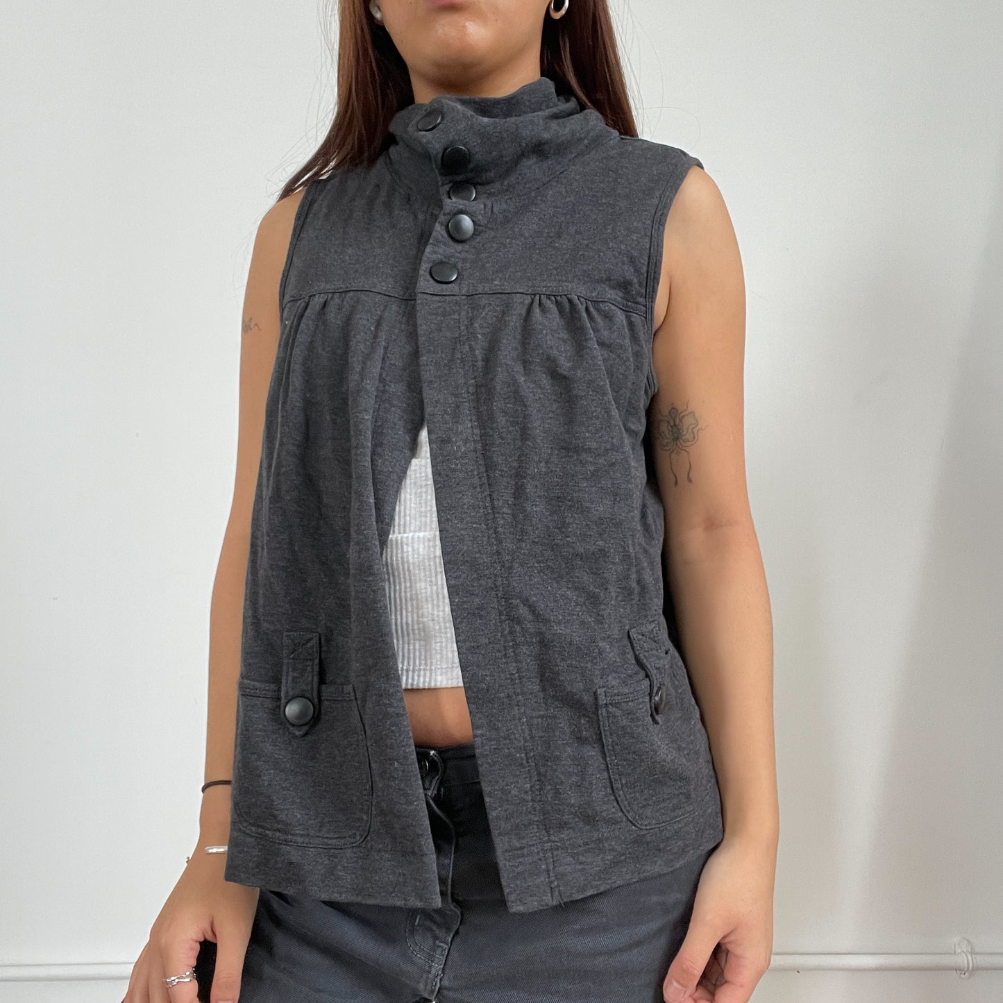 Vintage grey high neck button up top