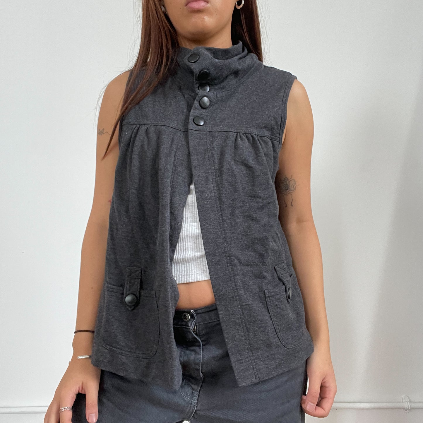 Vintage grey high neck button up top