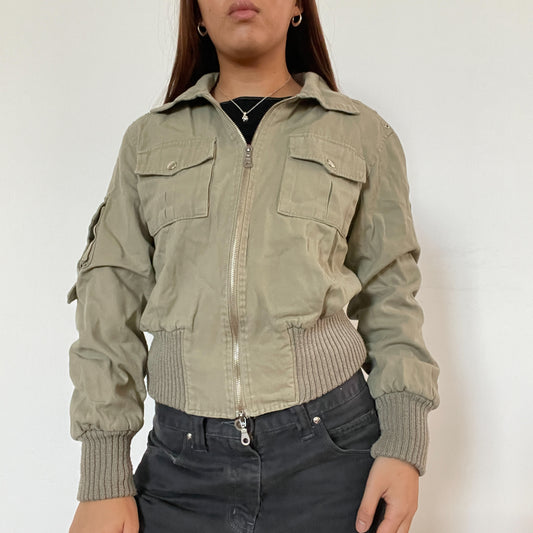 Vintage khaki double zip utility jacket