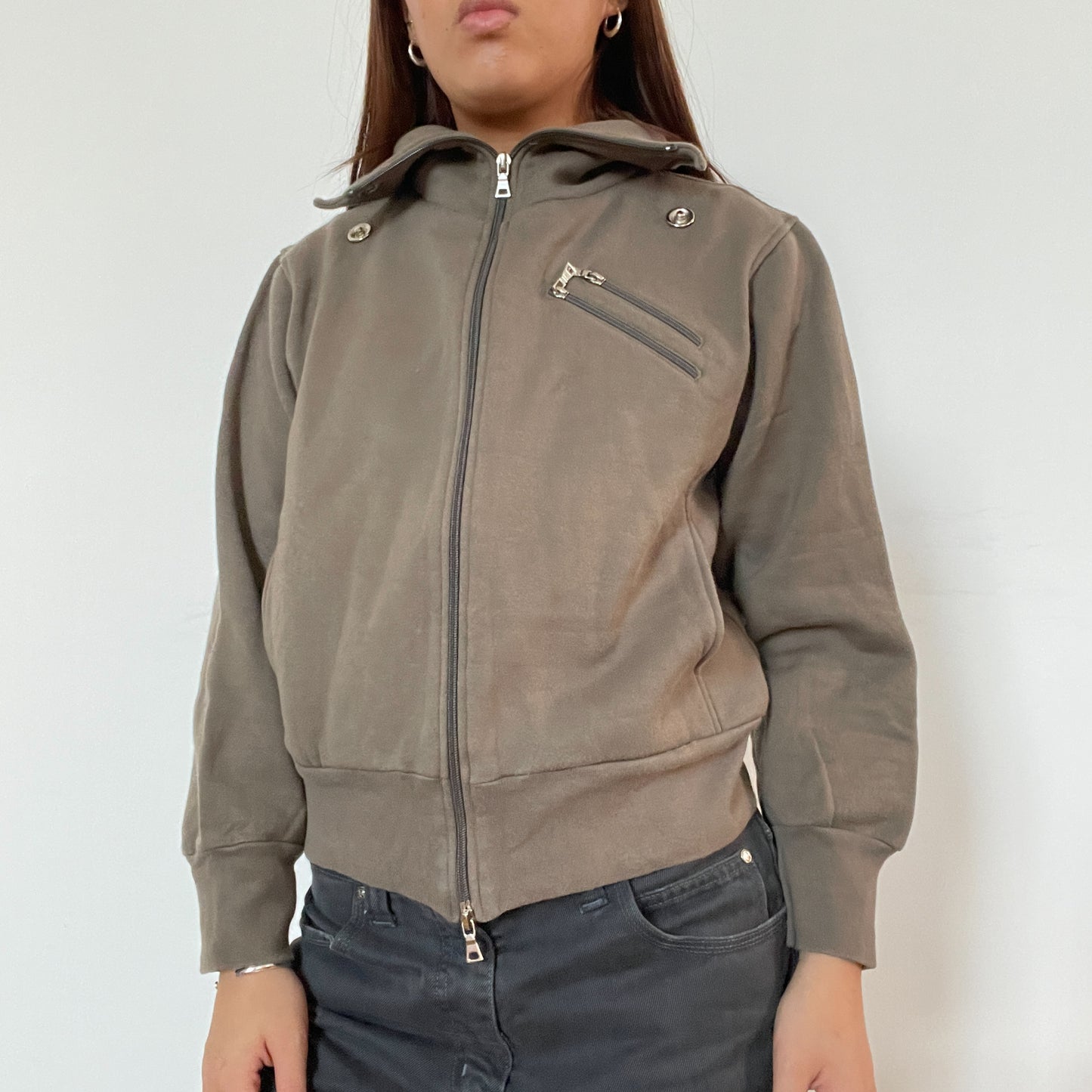 Vintage khaki double zip up jumper