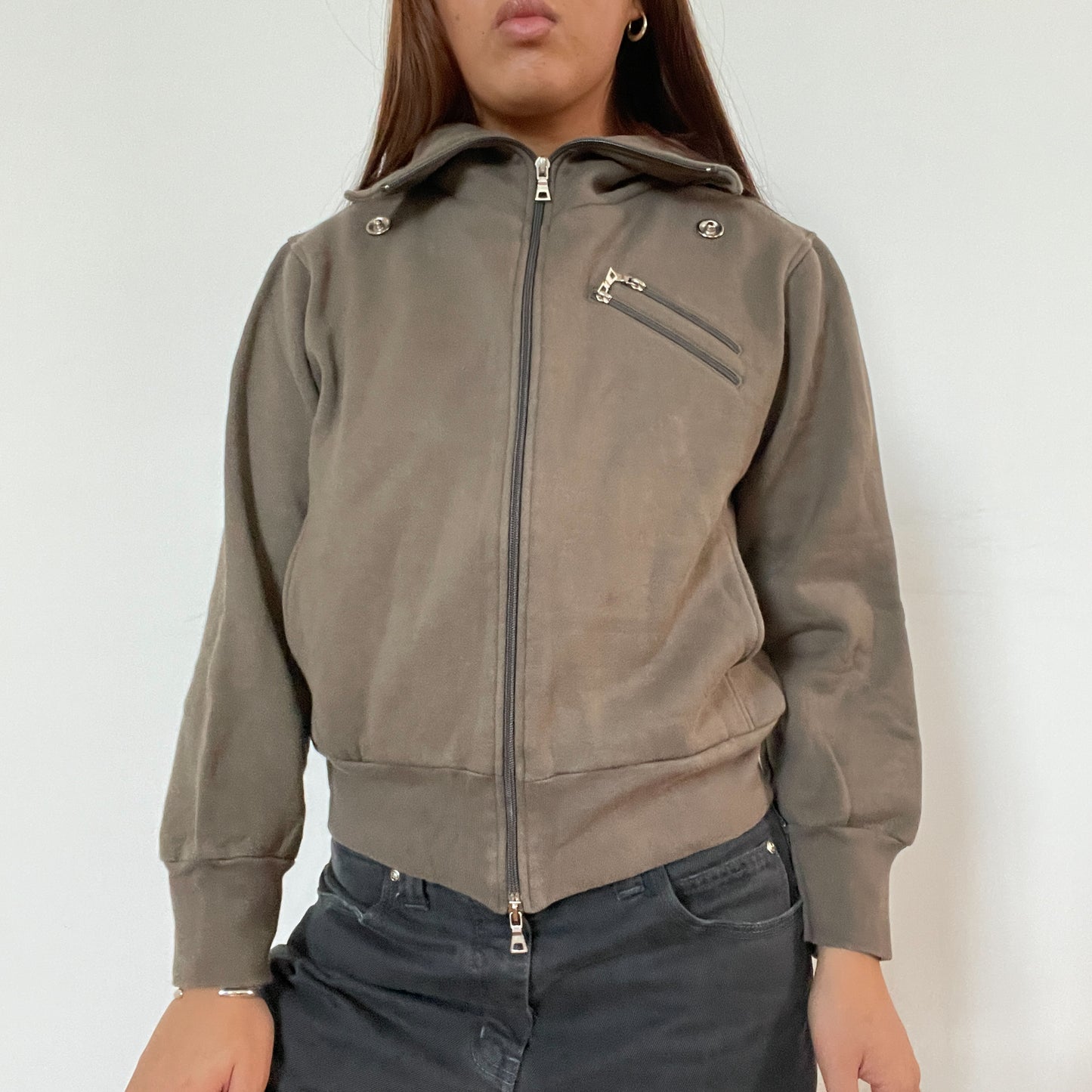 Vintage khaki double zip up jumper