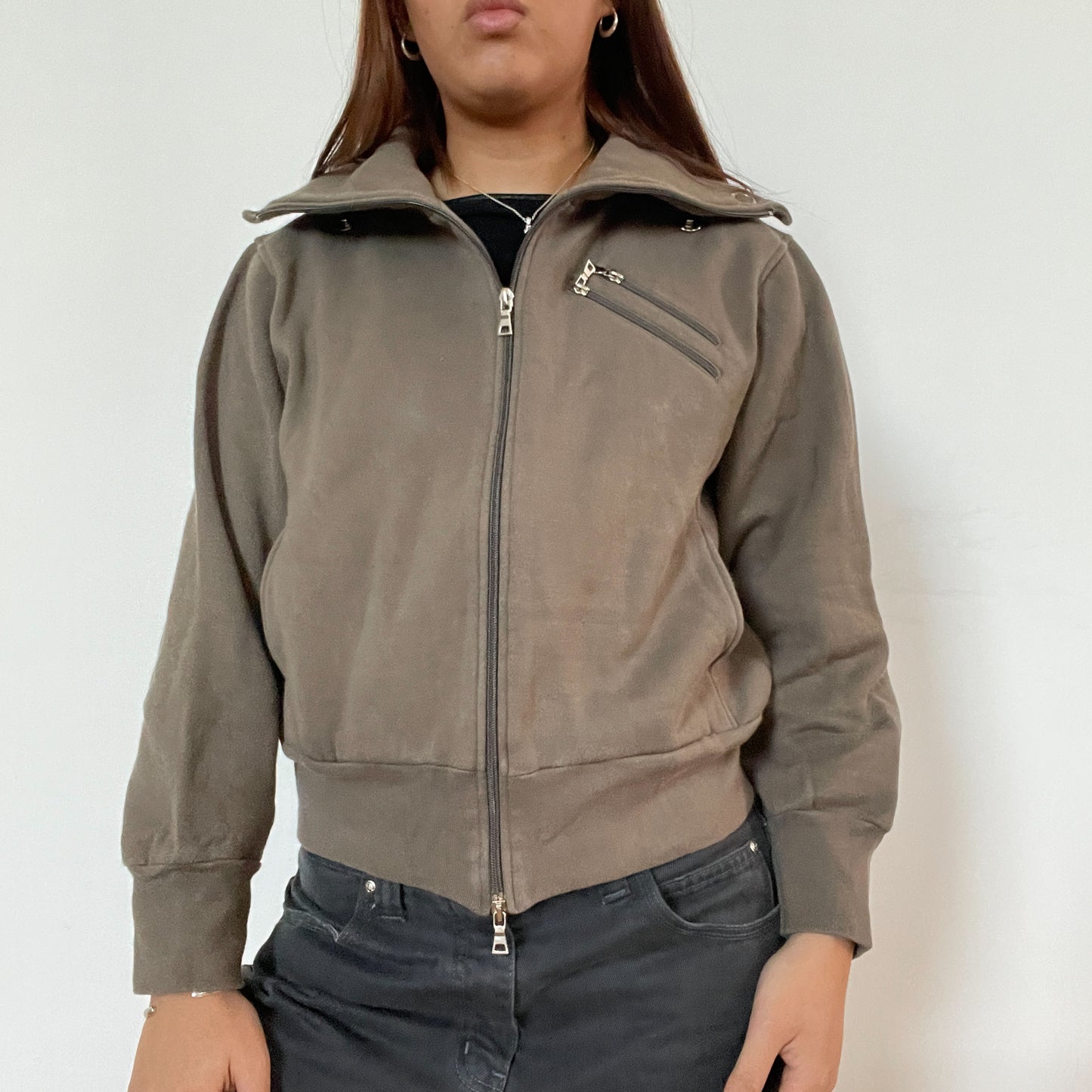 Vintage khaki double zip up jumper