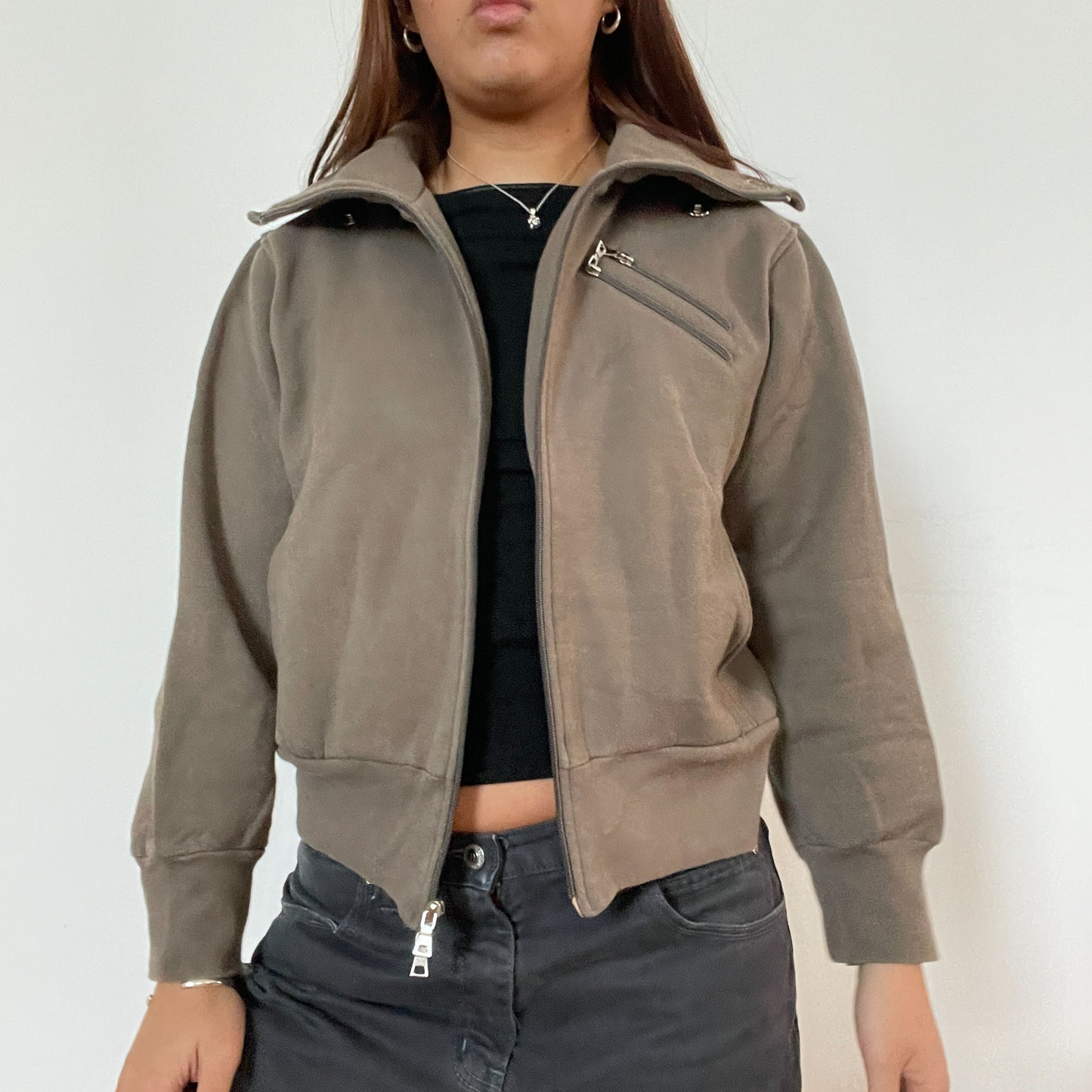 Vintage khaki double zip up jumper