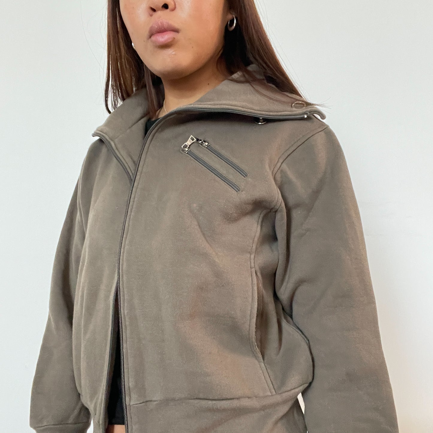 Vintage khaki double zip up jumper