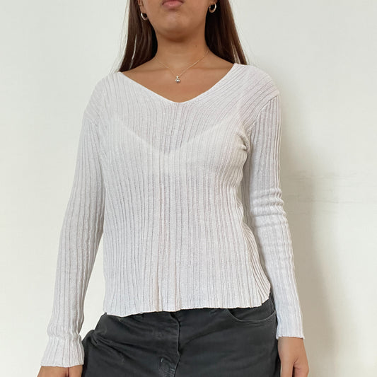 Vintage WHITE V NECK JUMPER