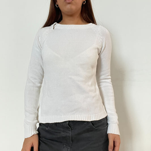 Vintage WHITE knit JUMPER with zip detail