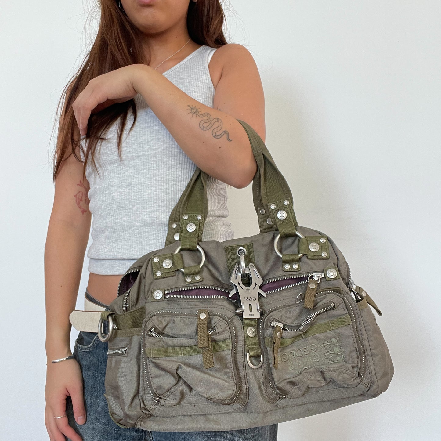 Vintage khaki George Gina Lucy Shoulder Bag