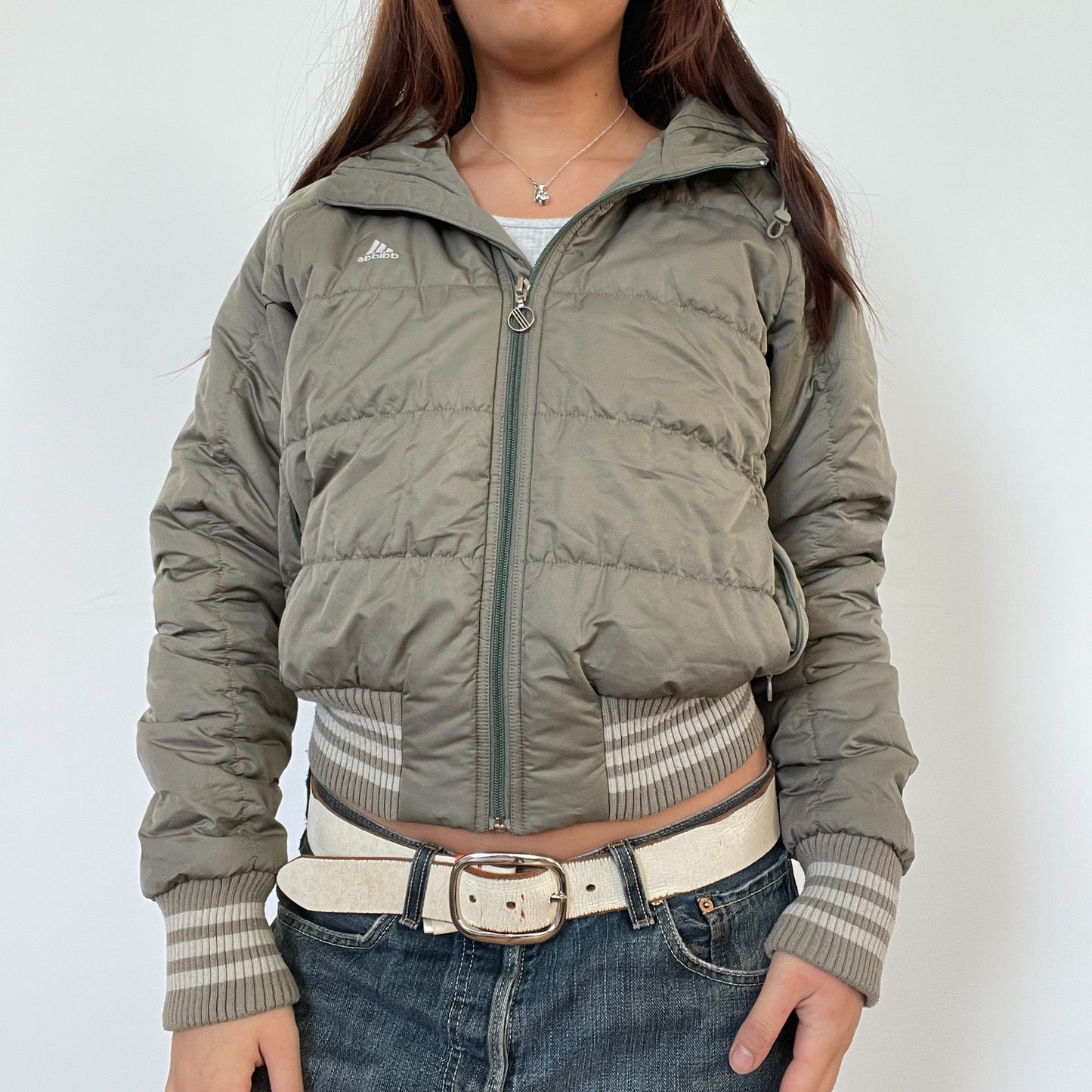 Vintage Khaki Adidas Zip Up Puffer Jacket