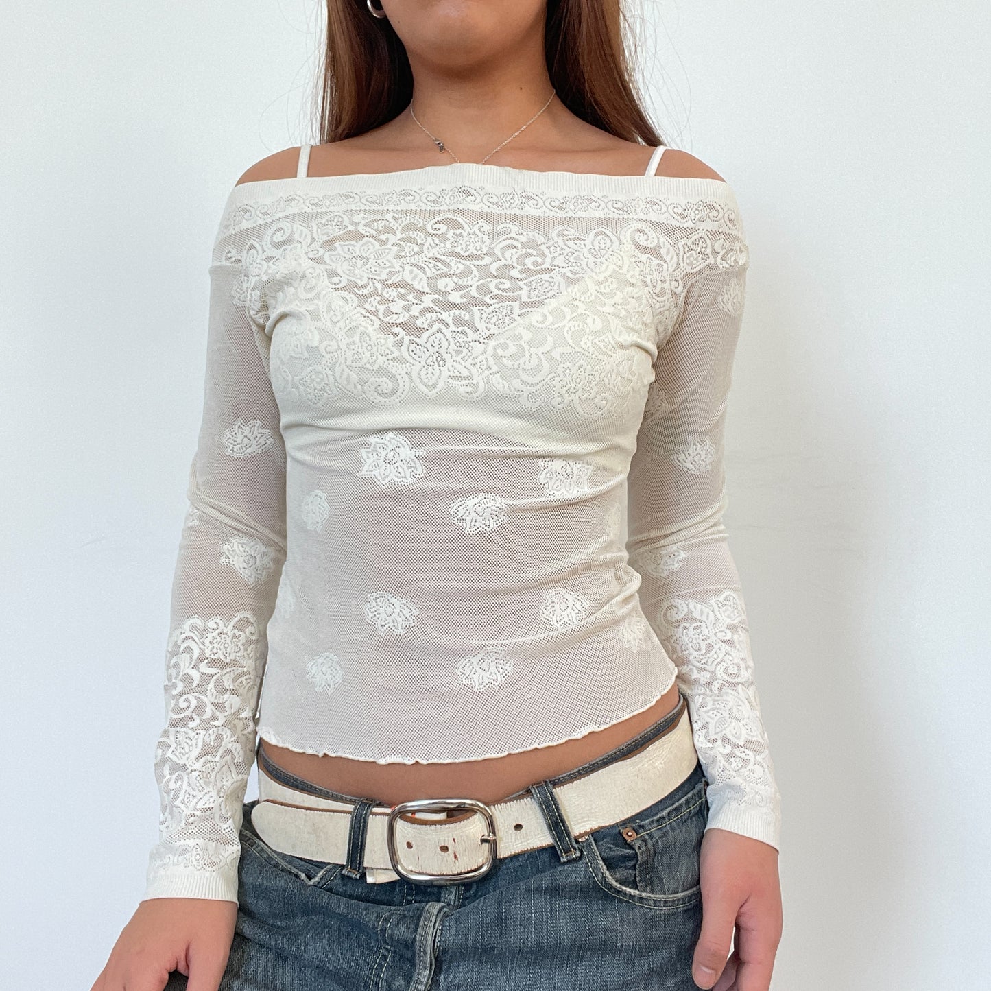 Vintage Off White Lace Bardot Top