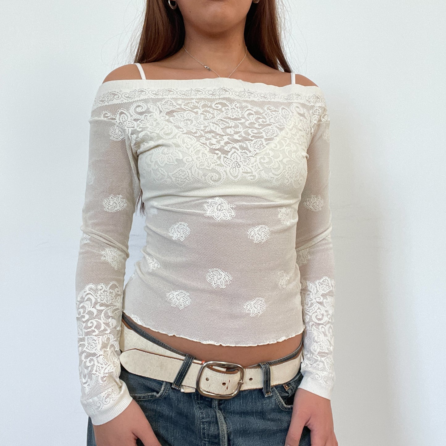Vintage Off White Lace Bardot Top