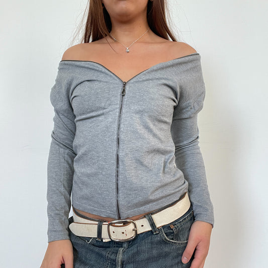 Vintage Grey Zip Up Jumper