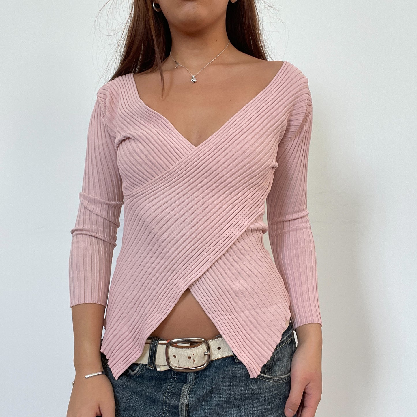 Vintage Baby Pink Crossover Knit jumper