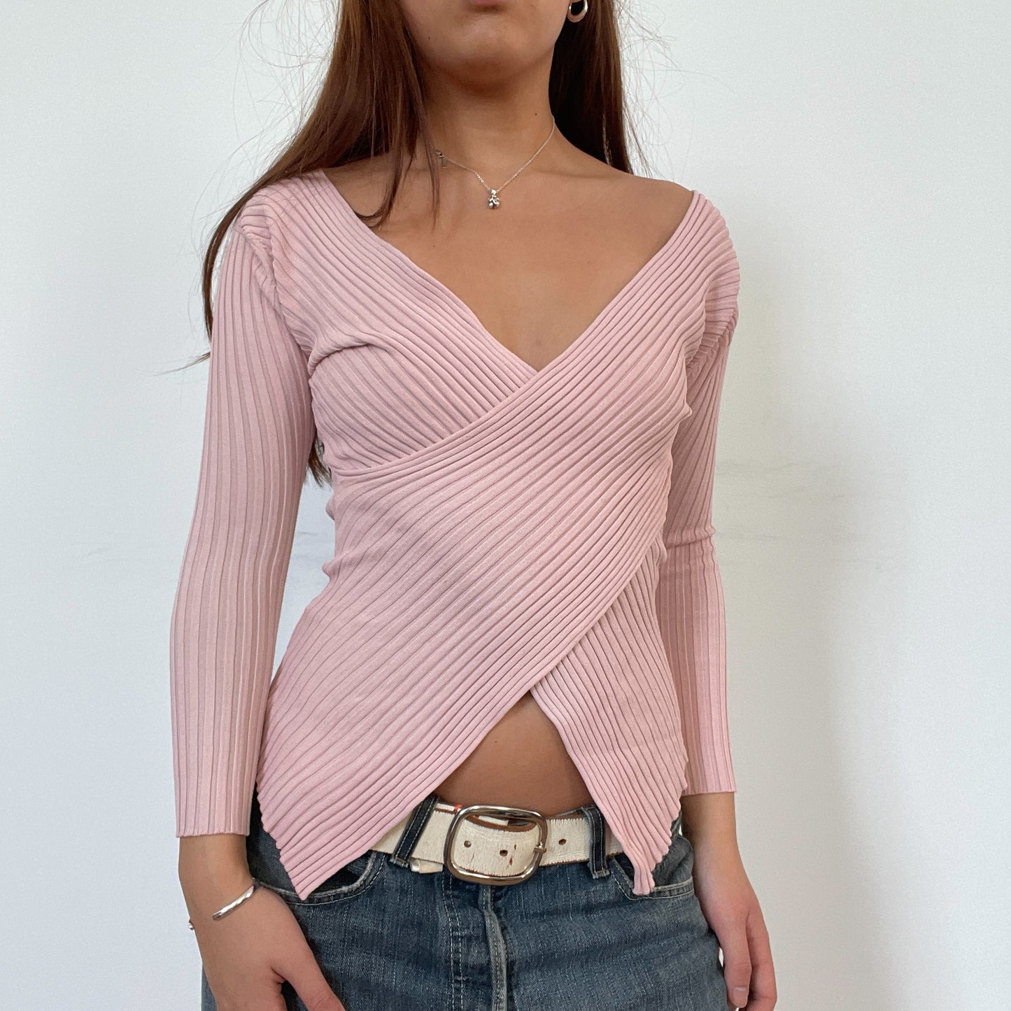 Vintage Baby Pink Crossover Knit jumper