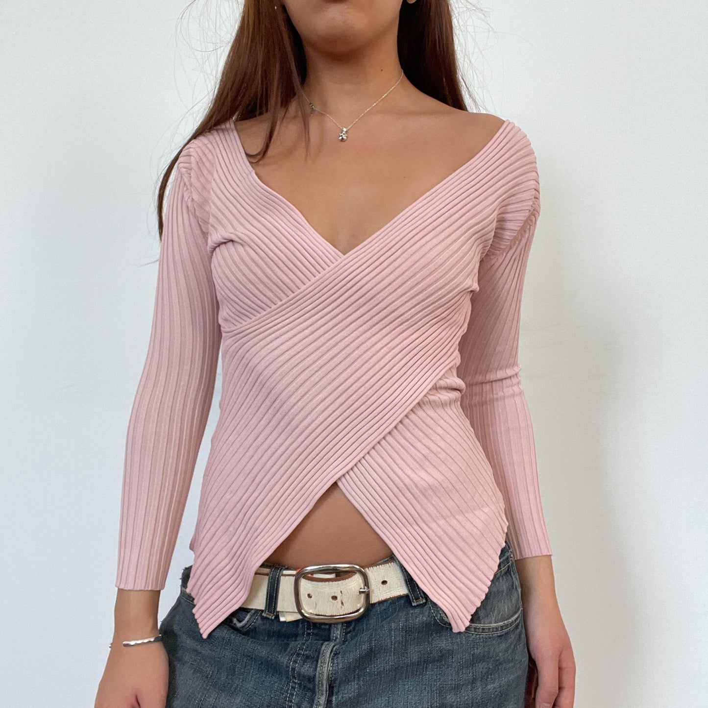 Vintage Baby Pink Crossover Knit jumper