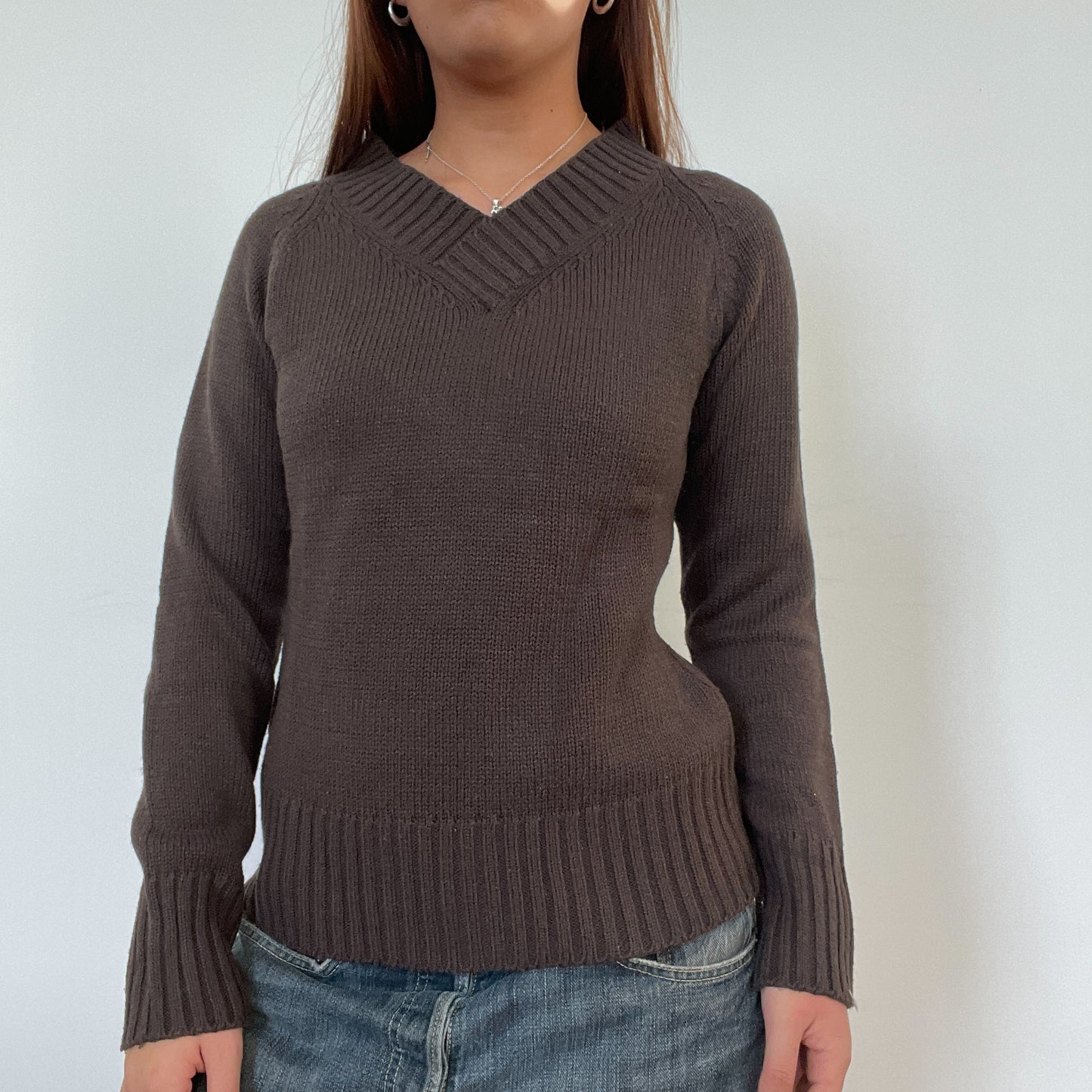 Vintage Brown V-Neck Jumper