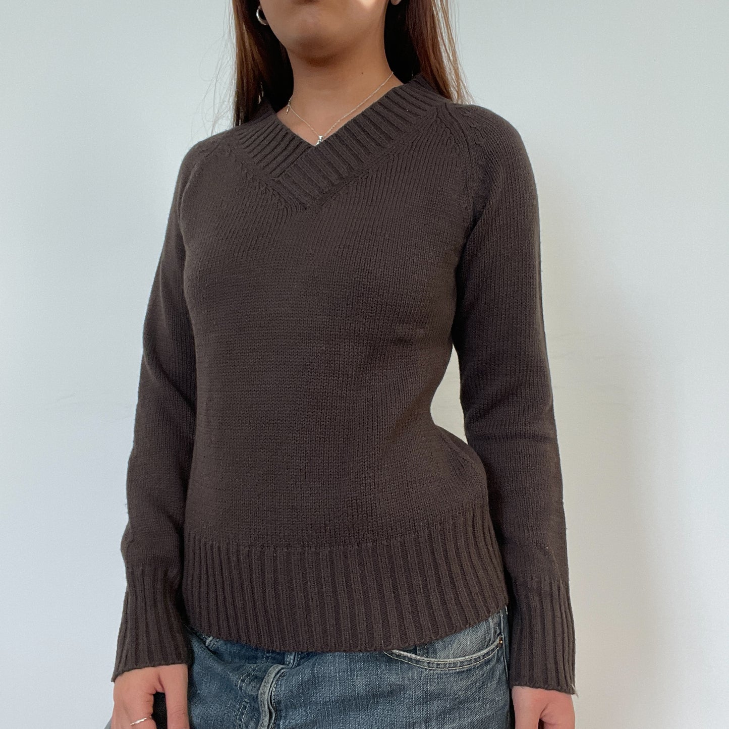 Vintage Brown V-Neck Jumper