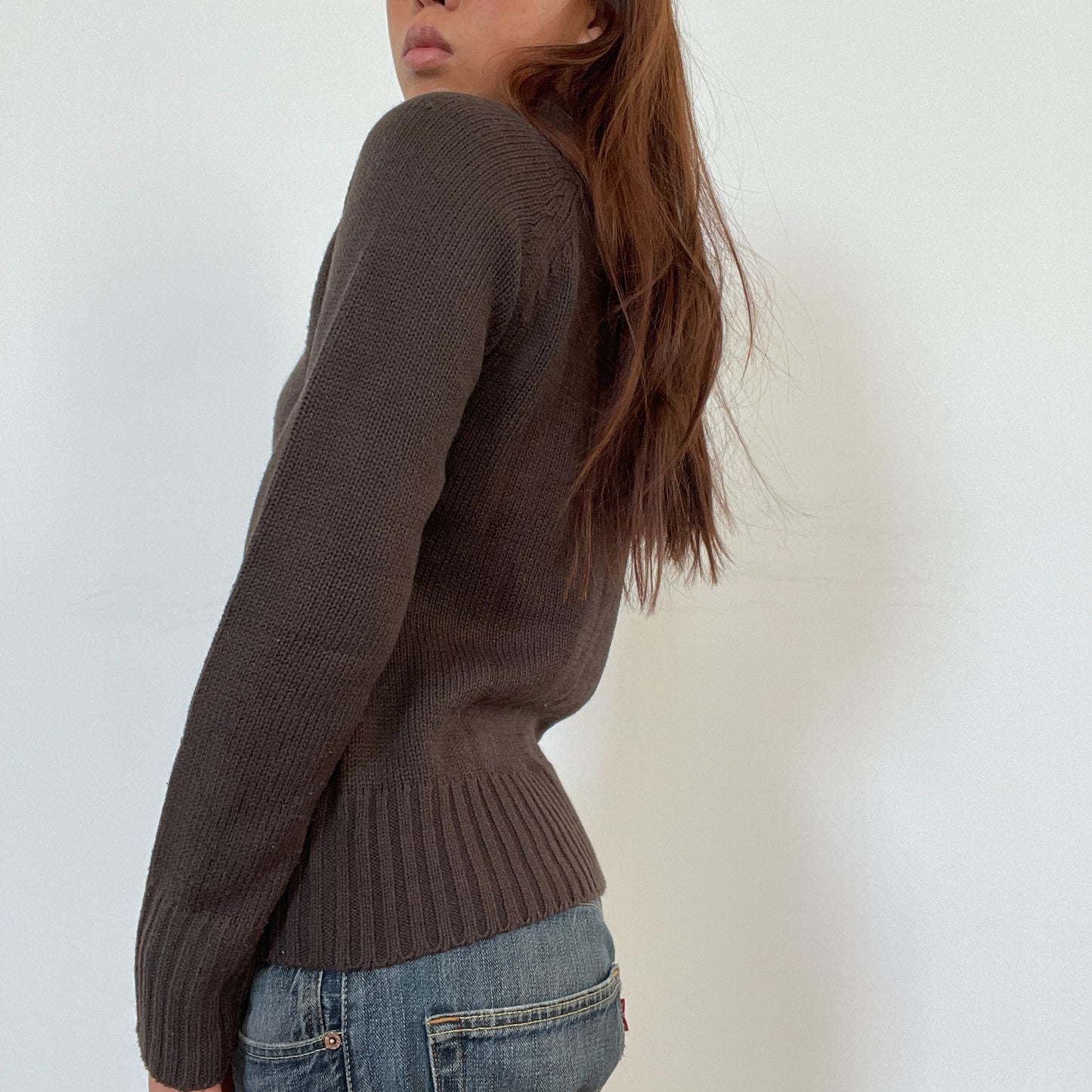 Vintage Brown V-Neck Jumper