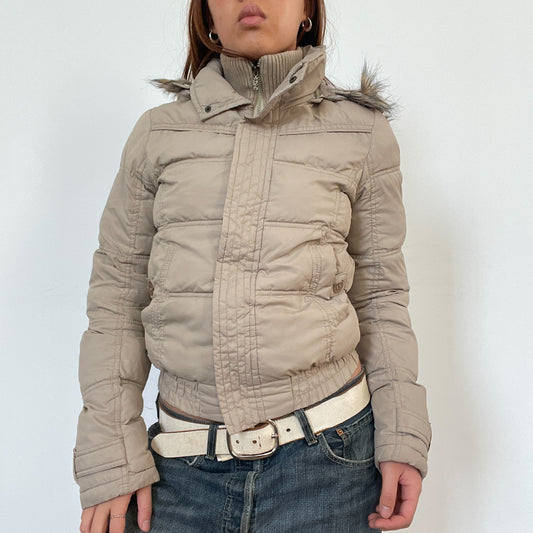 Vintage Beige Puffer Bomber Jacket
