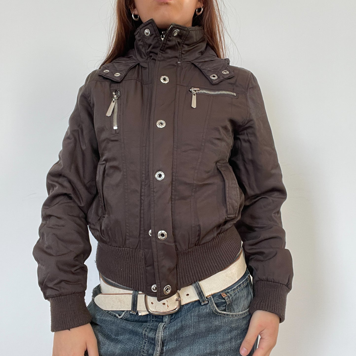 Vintage Brown Zip Up Bomber Jacket