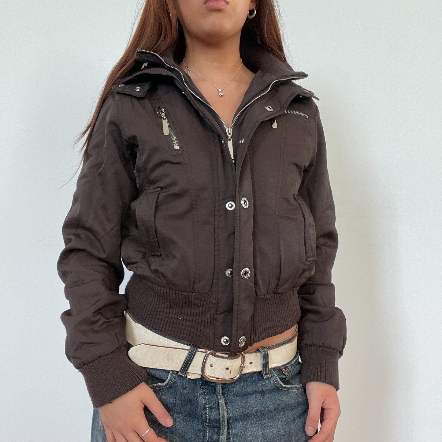 Vintage Brown Zip Up Bomber Jacket
