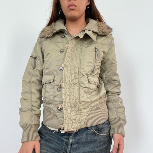 Vintage Khaki Zip Up Bomber Jacket