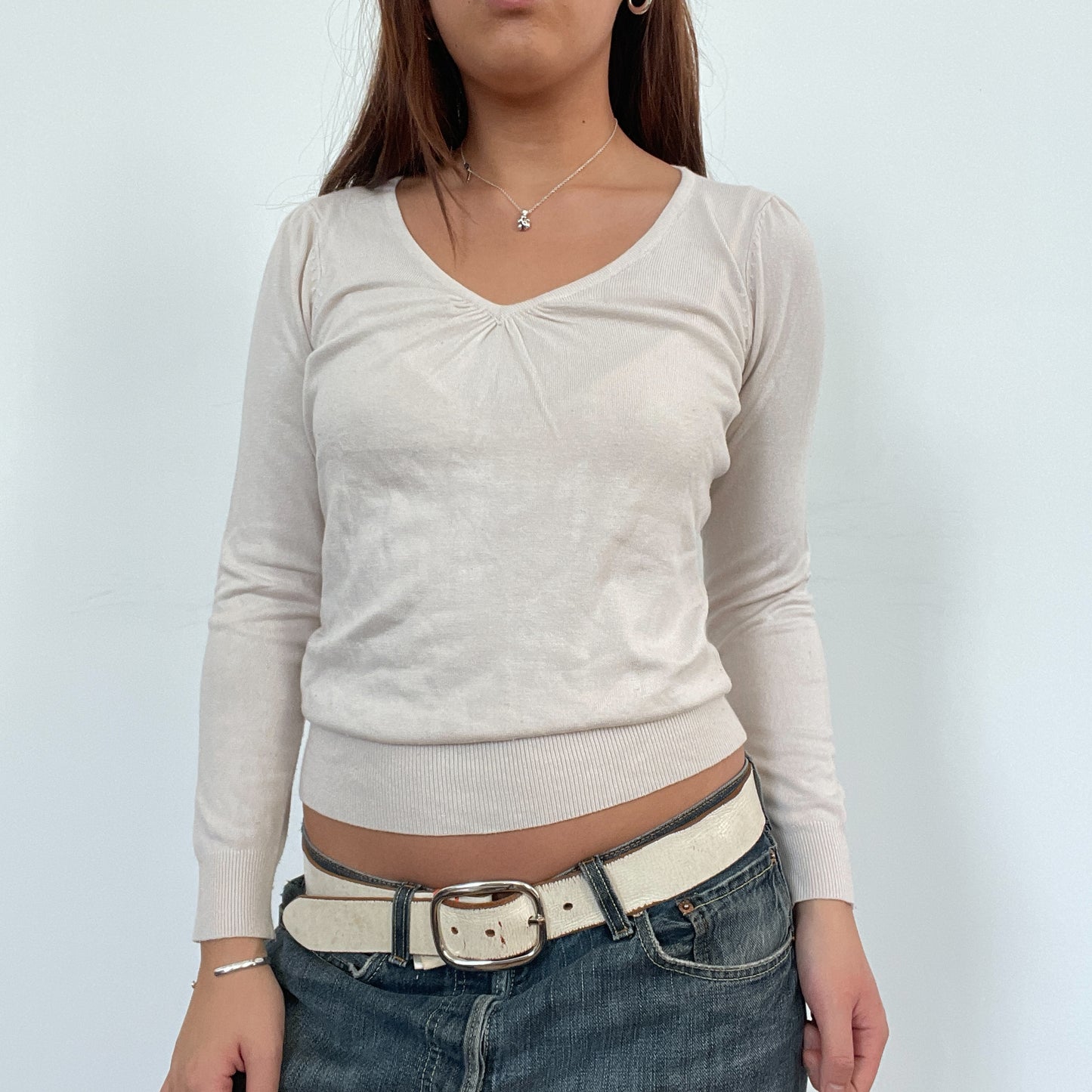 Vintage Cream V-Neck Knit Jumper