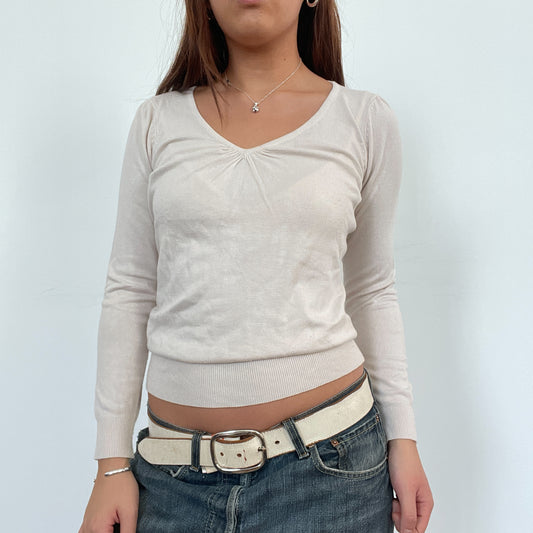 Vintage Cream V-Neck Knit Jumper