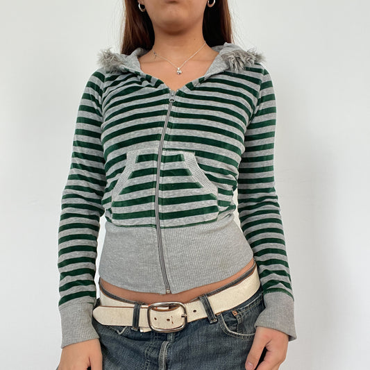 Vintage Green Stripes Zip Up Jumper