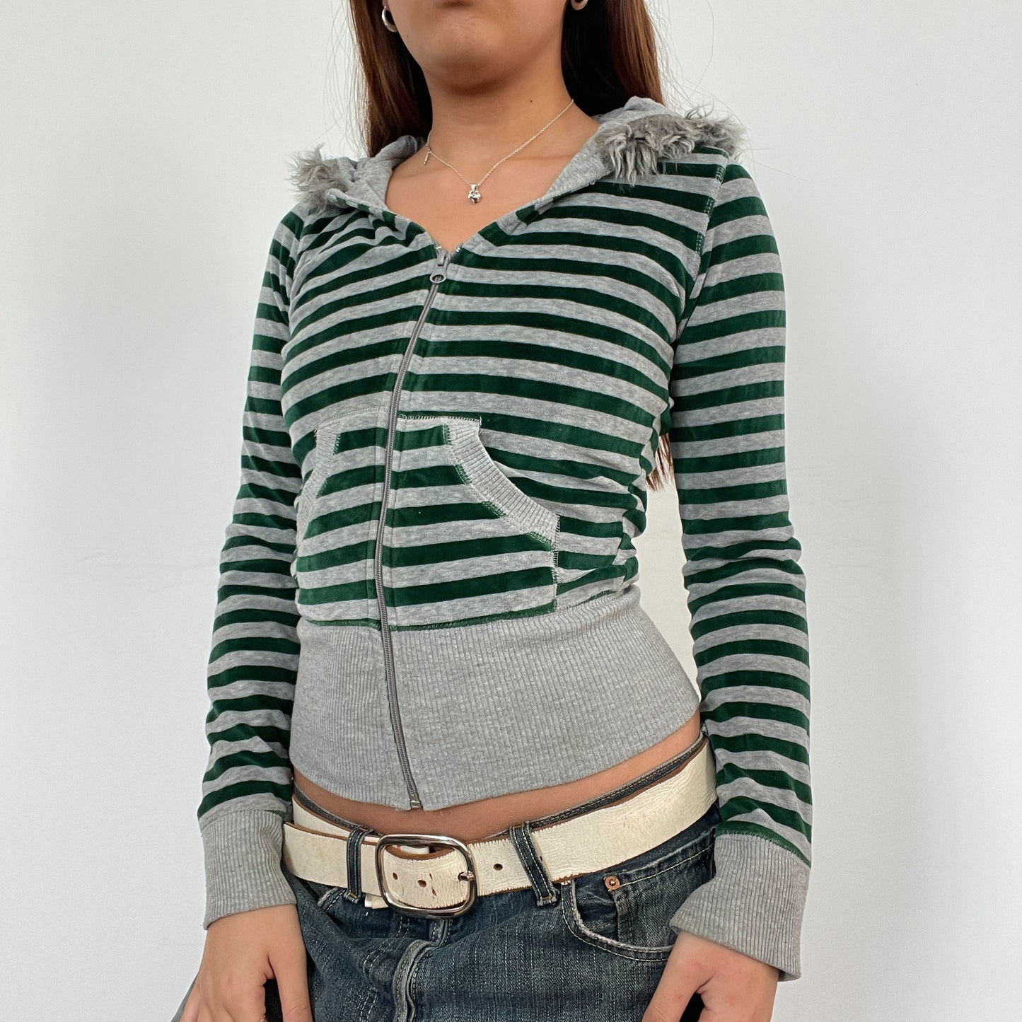 Vintage Green Stripes Zip Up Jumper