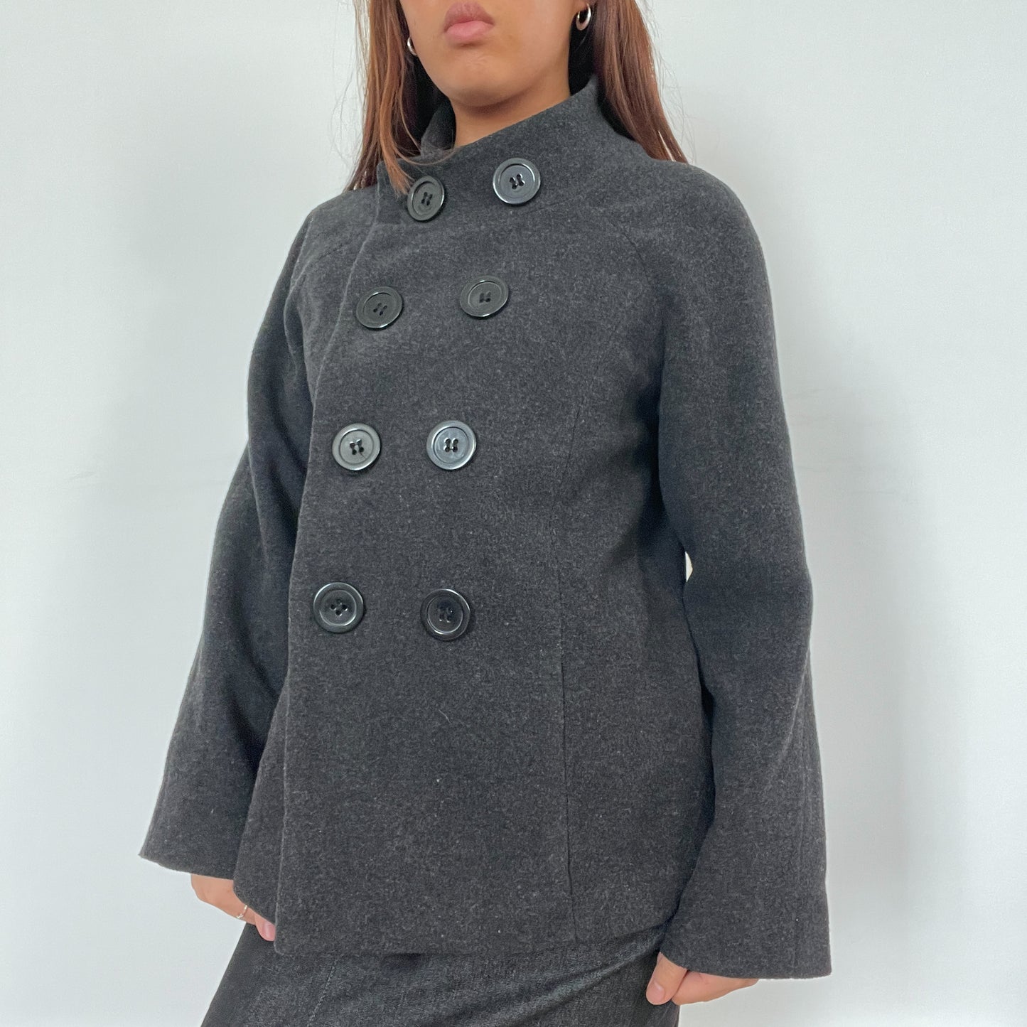 Vintage Grey Peacoat Wool Coat