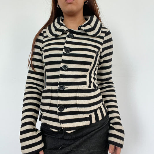 Vintage Black Cream Stripe Button Up Jacket