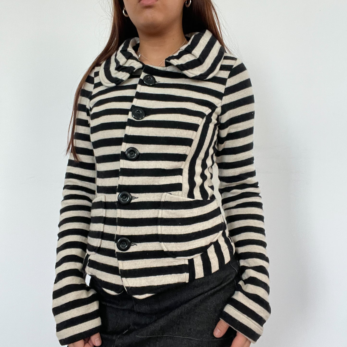 Vintage Black Cream Stripe Button Up Jacket